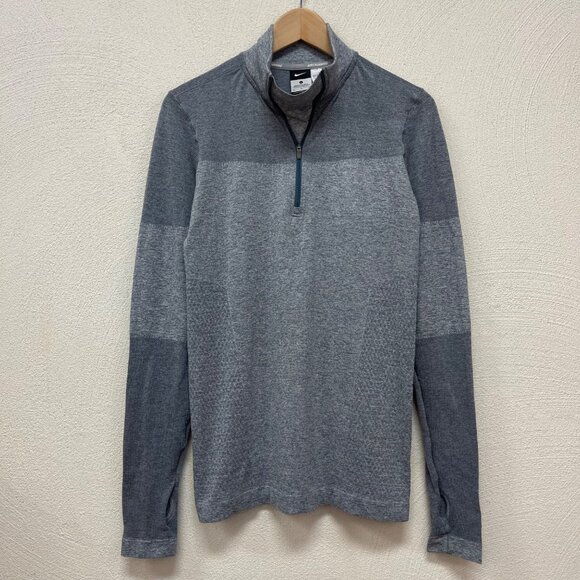 Nike Dry Fit Heather Gray Half Zip Long Sleeve Running Top Thumbholes Sz Large - Picture 1 of 8